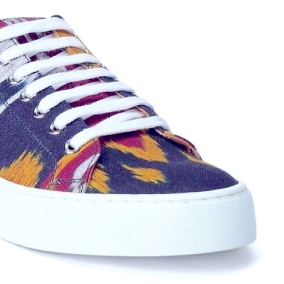 Ralph Lauren Spring 2022 Collection Blue Multi Ikat Print Simra Low Top Sneaker - Picture 11 of 16